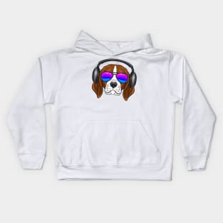 A cool beagle with glasses, headphones, music Kids Hoodie